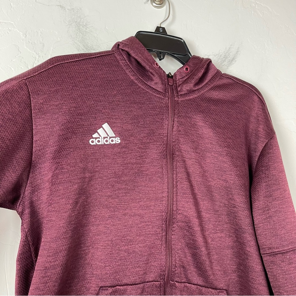 Adidas Jacket Hoodie Melium Team Issue Burgundy Maroon Full Zip Workout Athletic - Picture 4 of 9